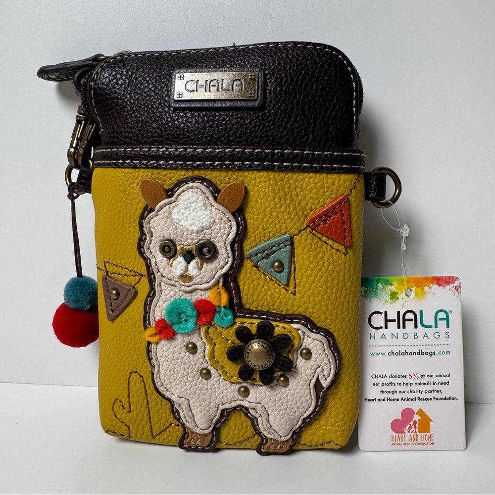 Chala Llama Mustard Yellow Leather Zip Around Wristlet Cell phone Purse - NWT